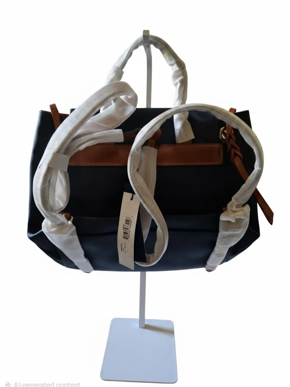 NWT Dooney & Bourke Navy Tote with Tan Leather Accents - Picture 4 of 6